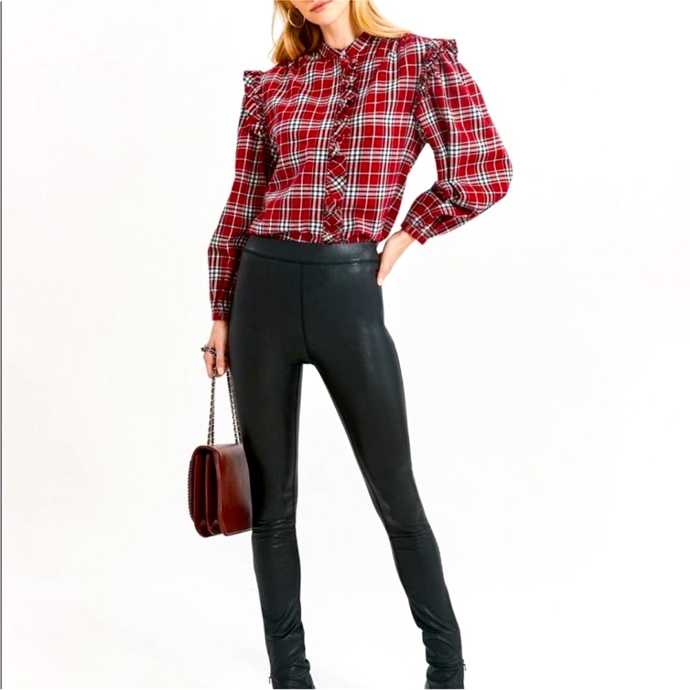 NWT Something Navy Flannel Plaid Ruffle Shirt Sz XL
